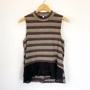 BCBGeneration Metallic Rib Striped Ruffle Hem Sleeveless Top